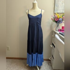 Kate Spade Navy and Blue Adjustable Strap Tiered Maxi Dress Size Medium